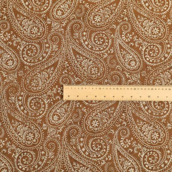 Istanbul Range Of Faint Paisley Pattern In Brown Rust Colour Furnishing Fabric CTR-247 - Made To Measure Curtains