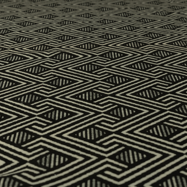 Erina Geometric Patterned Weave Black Colour Upholstery Fabric CTR-2500