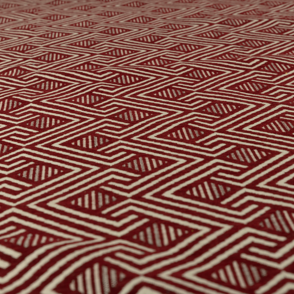 Erina Geometric Patterned Weave Red Colour Upholstery Fabric CTR-2504