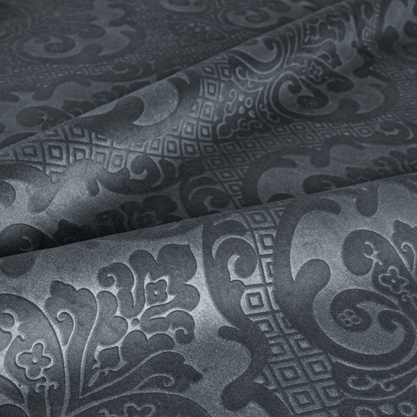Agra Velveteen Embossed Damask Pattern Upholstery Curtains Fabric In Grey Velvet CTR-2768