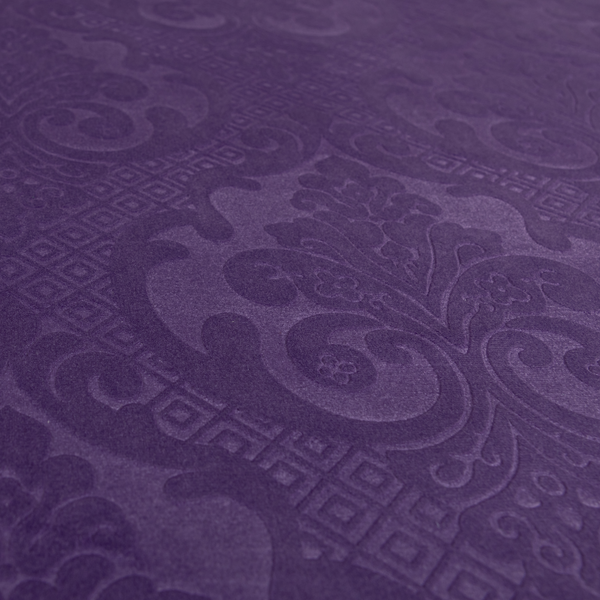 Agra Velveteen Embossed Damask Pattern Upholstery Curtains Fabric In Purple Velvet CTR-2775