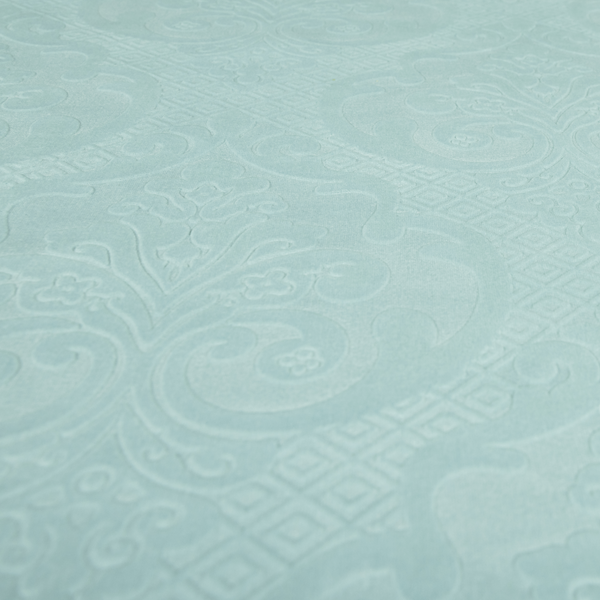 Agra Velveteen Embossed Damask Pattern Upholstery Curtains Fabric In Blue Velvet CTR-2777 - Roman Blinds