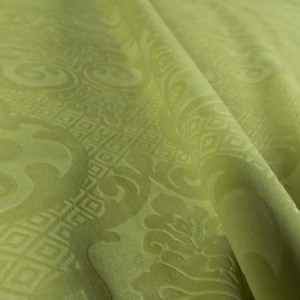 Agra Velveteen Embossed Damask Pattern Upholstery Curtains Fabric In Green Velvet CTR-2781 - Handmade Cushions