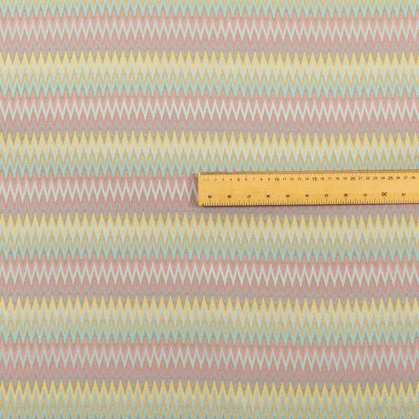 Tunis Chevron Pattern Fabrics In Smooth Finish Chenille Fabric Pink Teal Yellow Colour Upholstery Fabric CTR-279 - Handmade Cushions