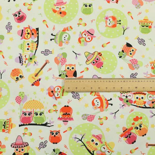 Playtime Printed Cotton Fabrics Collection Multi Colourd Owl Pattern Water Repellent Upholstery Fabric CTR-299 - Handmade Cushions