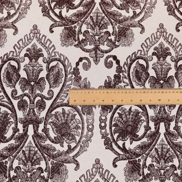 Starla Flat Weave Chenille Damask Pattern In Burgundy Red Furnishing Fabric CTR-337 - Handmade Cushions