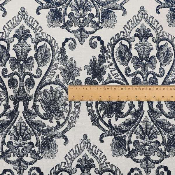 Starla Flat Weave Chenille Damask Pattern In Blue Furnishing Fabric CTR-339 - Handmade Cushions