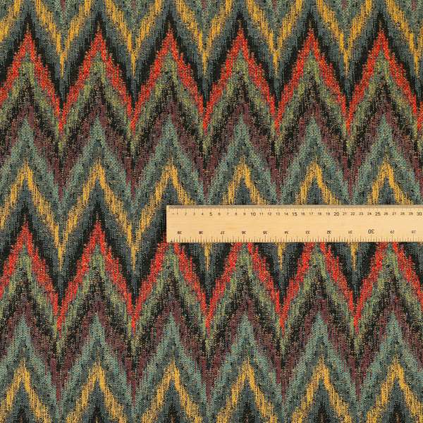 Ipoh Collection Of Chevron Striped Heavyweight Chenille Black Multi Colour Upholstery Fabric CTR-342 - Made To Measure Curtains