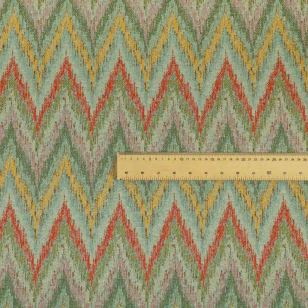 Ipoh Collection Of Chevron Striped Heavyweight Chenille Light Blue Multi Colour Upholstery Fabric CTR-347 - Handmade Cushions