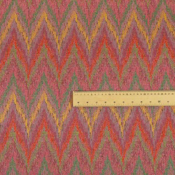 Ipoh Collection Of Chevron Striped Heavyweight Chenille Pink Multi Colour Upholstery Fabric CTR-349