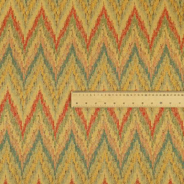 Ipoh Collection Of Chevron Striped Heavyweight Chenille Yellow Multi Colour Upholstery Fabric CTR-353