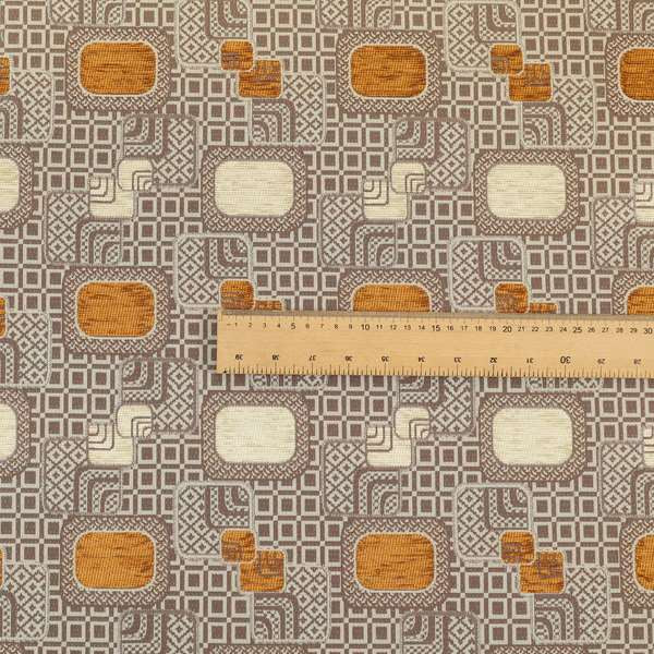 Carousel Geometric Pattern Collection Orange Beige Colour Woven Chenille Upholstery Fabric CTR-380 - Handmade Cushions
