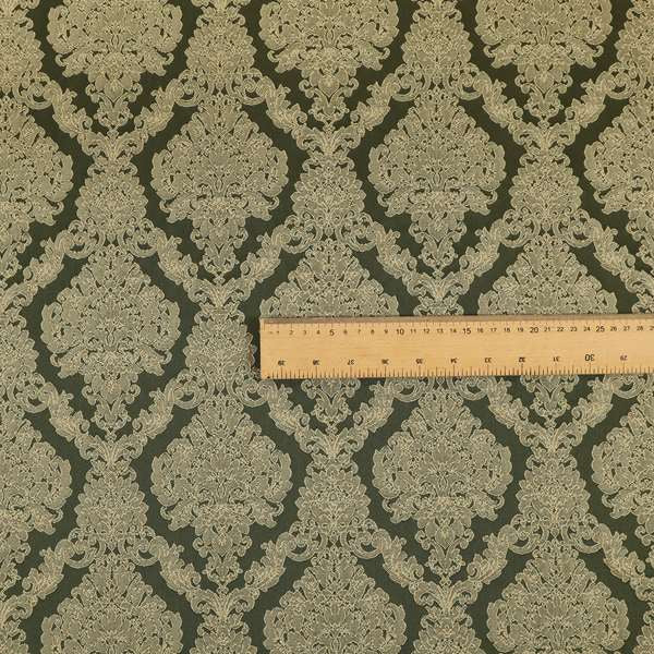Elstow Damask Pattern Collection In Textured Embroidery Effect Chenille Upholstery Fabric In Green Colour CTR-415 - Handmade Cushions