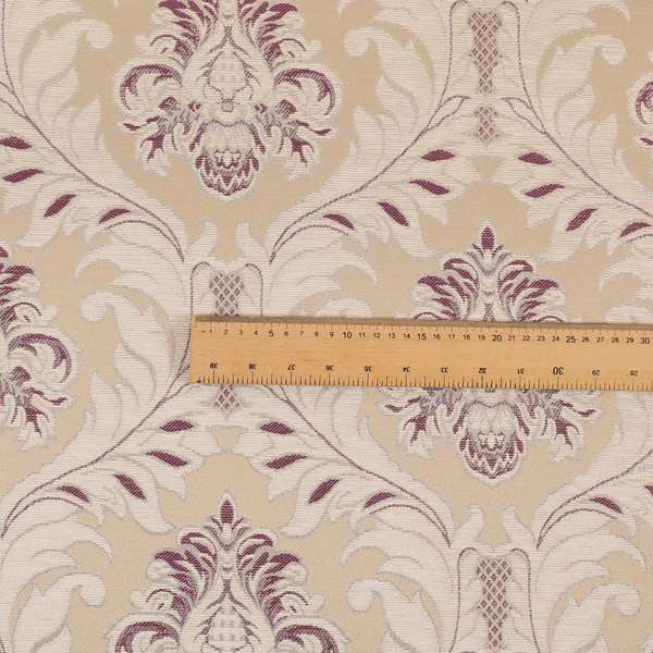 Sultan Collection Damask Floral Pattern Silver Shine Effect Purple Colour Upholstery Fabric CTR-431 - Handmade Cushions