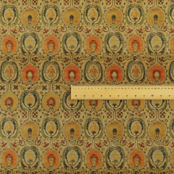 Freedom Printed Velvet Fabric Traditional Oval Shaped Golden Pattern Upholstery Fabrics CTR-459 - Handmade Cushions