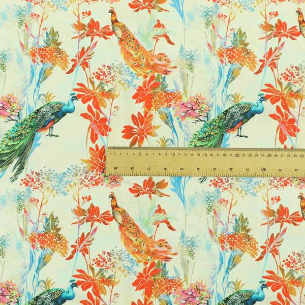 Freedom Printed Velvet Fabric Exotic Peacock Colourful Pattern Upholstery Fabrics CTR-464