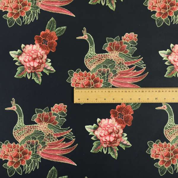 Freedom Printed Velvet Fabric Pink Colourful Peacock Flower Pattern Upholstery Fabrics CTR-497 - Made To Measure Curtains
