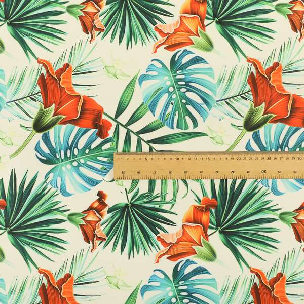 Freedom Printed Velvet Fabric Jungle Leaf White Green Red Colour Pattern Upholstery Fabric CTR-522