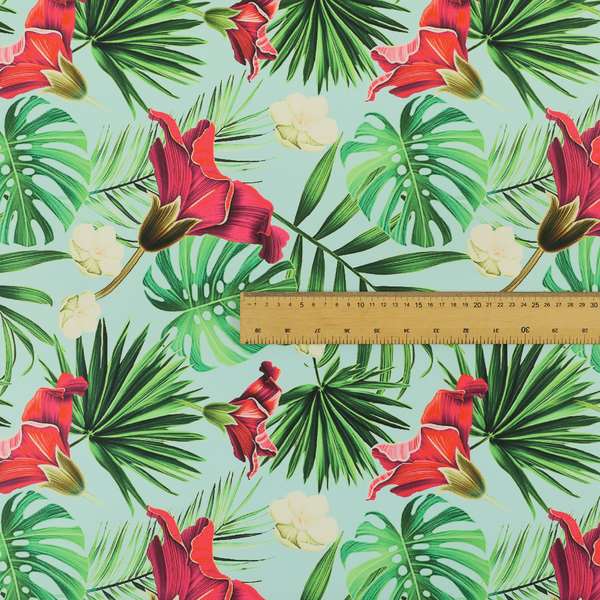 Freedom Printed Velvet Fabric Blue Background Green Red Jungle Floral Pattern Upholstery Fabrics CTR-548 - Made To Measure Curtains