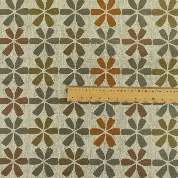 Freedom Printed Velvet Fabric Brown Grey Orange Uniform Star Shape Pattern Upholstery Fabric CTR-565 - Made To Measure Curtains