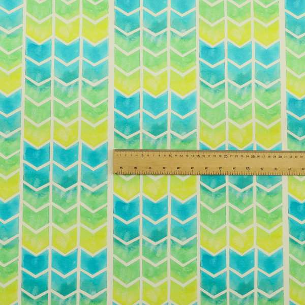 Freedom Printed Velvet Fabric Collection Chevron Pattern In Blue Green Colours Upholstery Fabric CTR-57 - Handmade Cushions