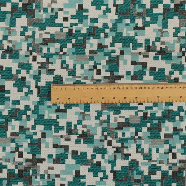 Nome Geometric Pattern Teal Blue Grey Lightweight Upholstery Furnishing Fabrics CTR-598 - Made To Measure Curtains