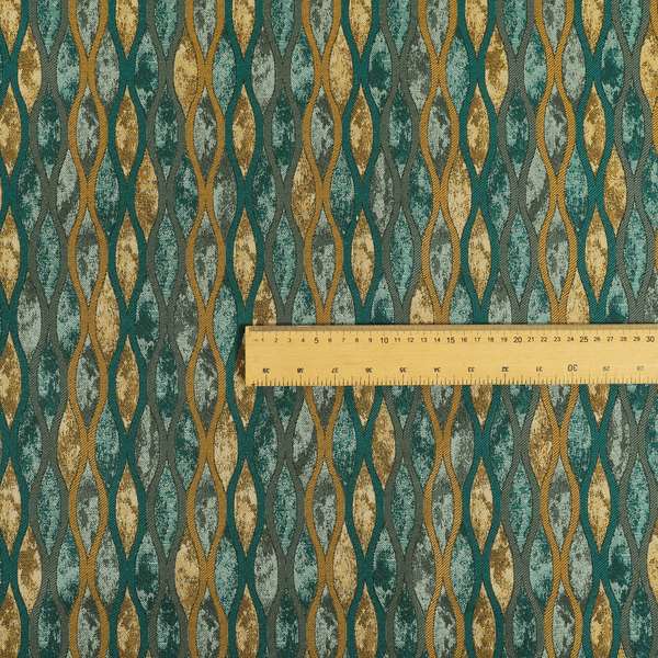 Jangwa Modern Two Tone Stripe Pattern Upholstery Curtains Gold Blue Colour Fabric CTR-627 - Made To Measure Curtains