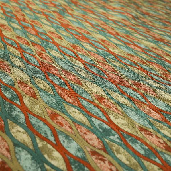 Jangwa Modern Two Tone Stripe Pattern Upholstery Curtains Orange Teal Colour Fabric CTR-629 - Made To Measure Curtains