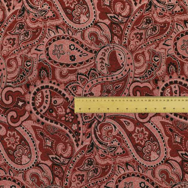 Bruges Life Paisley Pattern Red Chenille Upholstery Curtain Fabric CTR-663