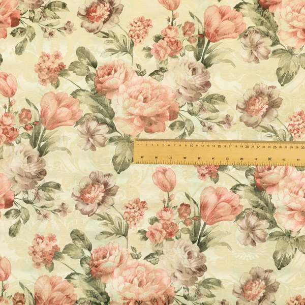 Fabienne Floral Colourful Printed Glitter Effect Velour Pink Upholstery Fabric CTR-668 - Made To Measure Curtains