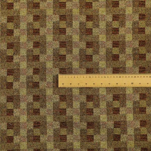 Bruges Stripe Geometric Square Pattern Red Orange Colour Upholstery Fabrics CTR-700