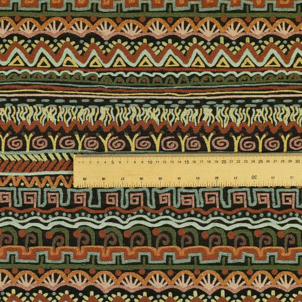 Bruges Stripe Multi Geometric Shaped Stripe Pattern Black Chenille Upholstery Fabric CTR-718 - Made To Measure Curtains