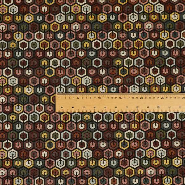 Bruges Modern Black Multi Coloured Full Hexagon Geometric Pattern Upholstery Fabrics CTR-730 - Handmade Cushions