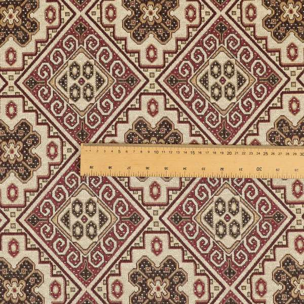 Acer Purple Colour Chenille Upholstery Fabric Geometric Traditional Tile Pattern CTR-753