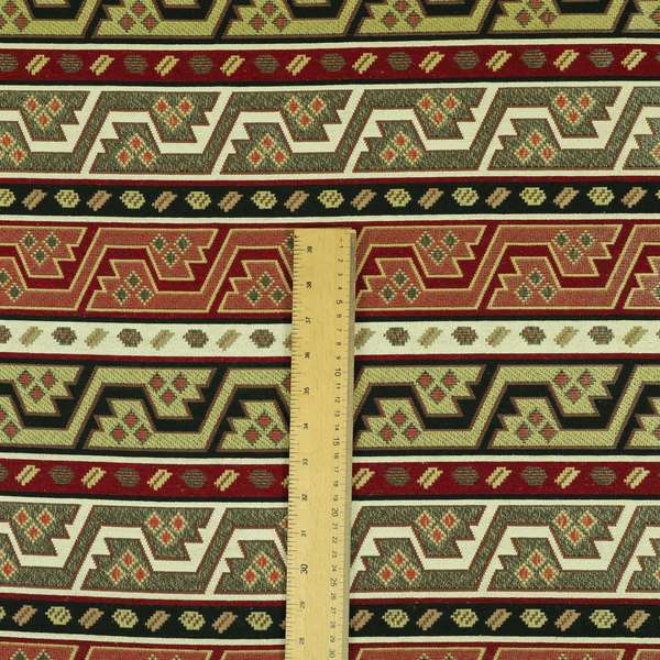 Persia Aztec Burgundy Red White Chenille Upholstery Fabric Geometric Kilim Stripe CTR-774 - Handmade Cushions
