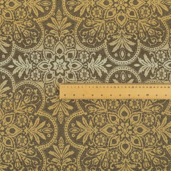 In Bloom Colourful Blossom Modern Pattern Brown Yellow Chenille Upholstery Fabric CTR-856