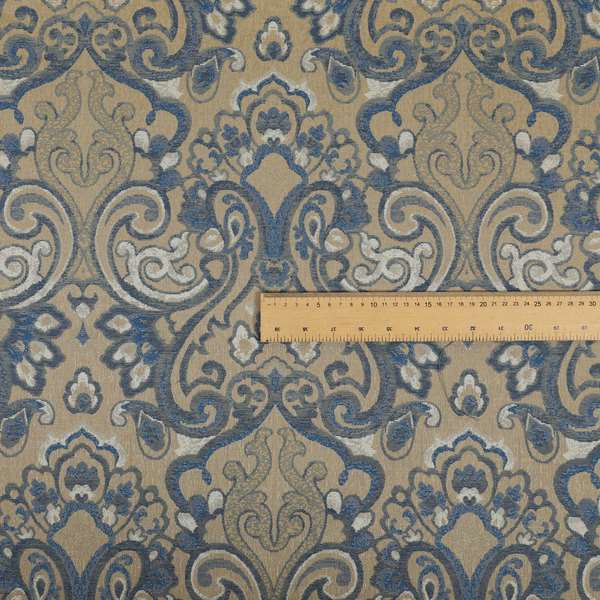 Sakura Damask Colourful Pattern Blue Chenille Upholstery Furnishing Fabric CTR-869 - Handmade Cushions