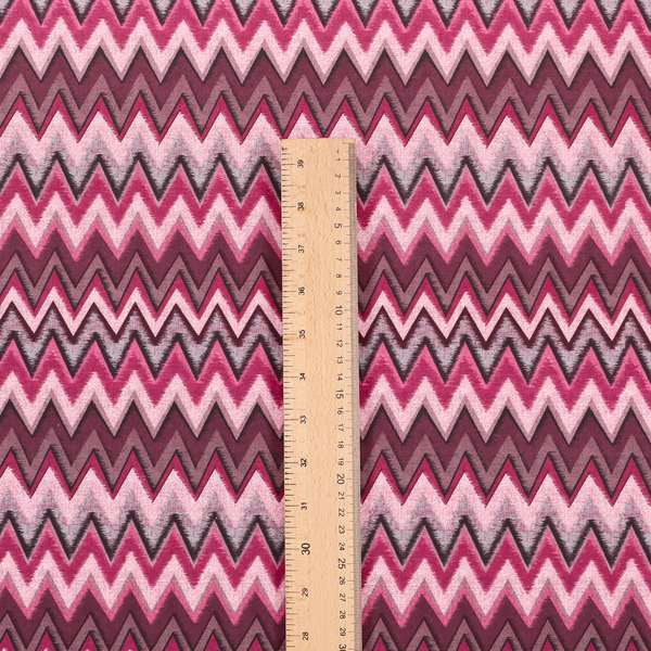 Freedom Printed Velvet Fabric Collection Modern Chevron Striped Pink Purple Colour Upholstery Fabric CTR-87