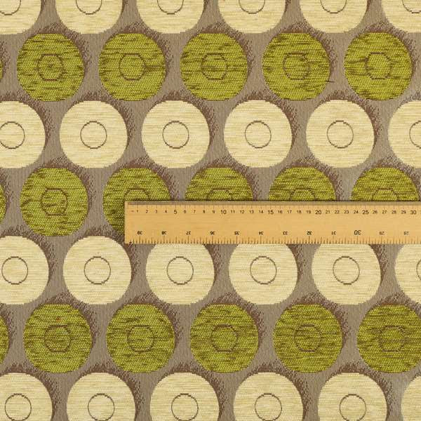 Chinaz Circular Geometric Pattern Chenille Upholstery Fabric Gold Beige Green Colour CTR-892 - Made To Measure Curtains
