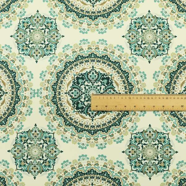 Freedom Printed Velvet Fabric Collection Traditional Medallion Gold Blue Colour Upholstery Fabric CTR-93 - Handmade Cushions