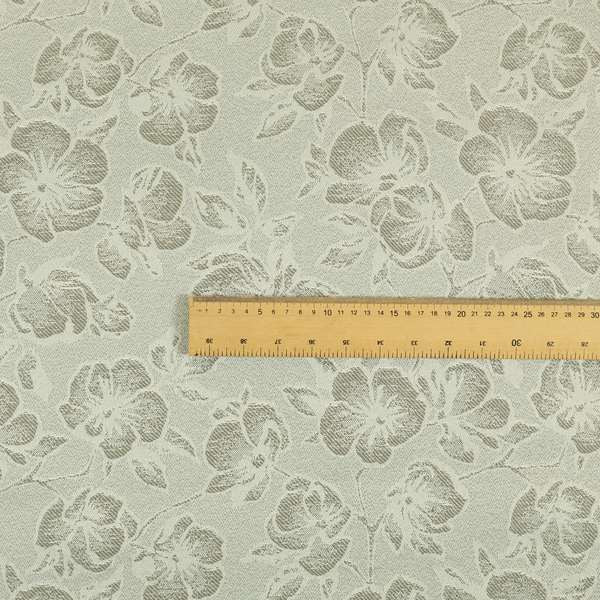 Fabriano Floral Pattern Chenille Type Silver Upholstery Fabric CTR-938