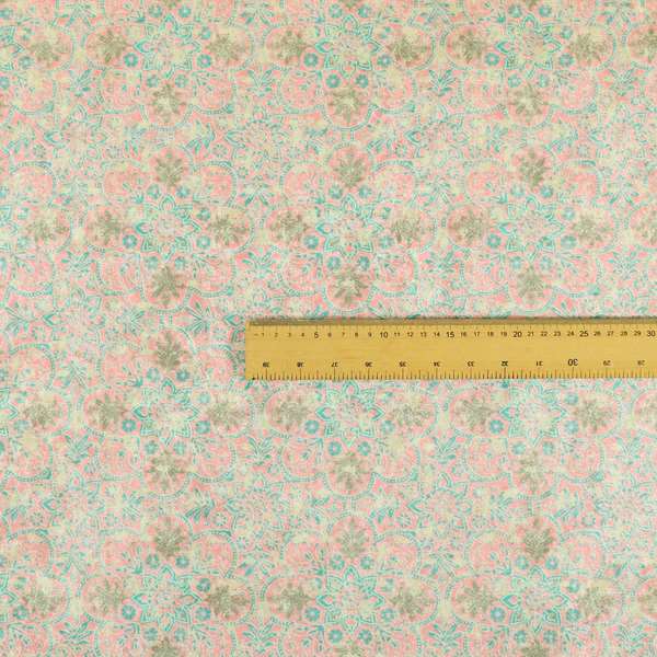 Glamour Floral Collection Print Velvet Upholstery Fabric Pink Blue Medallion Pattern CTR-979