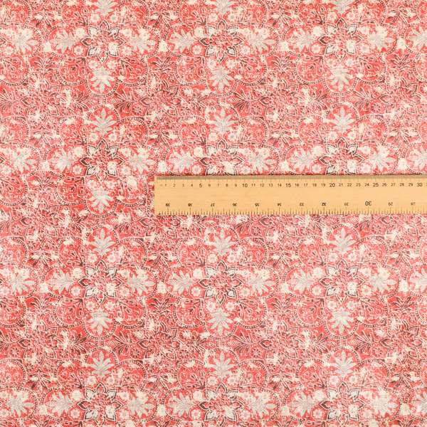 Glamour Floral Collection Print Velvet Upholstery Fabric Red Medallion Pattern CTR-984 - Handmade Cushions