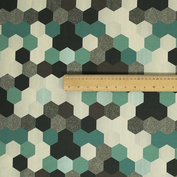 Hannah Geometric Pattern Blue Grey White Colour Printed Chenille Upholstery Curtain Fabrics