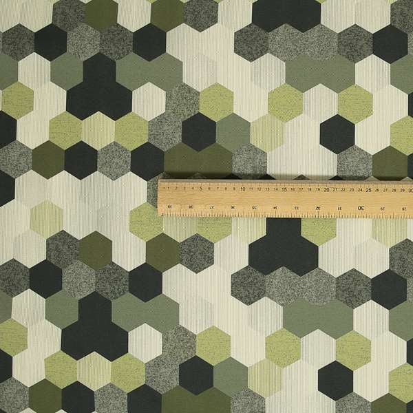 Hannah Geometric Pattern Lime Green Grey White Colour Printed Chenille Upholstery Curtain Fabrics