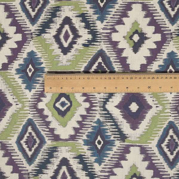 Tracey Geometric Printed Pattern Purple Green Colour Chenille Upholstery Curtain Fabrics