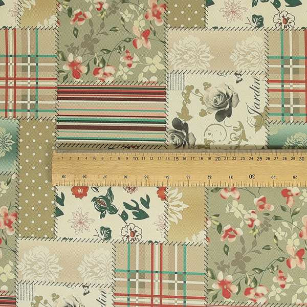 Vanessa Patchwork Pattern Natural Pink Colour Chenille Upholstery Curtain Printed Fabric - Handmade Cushions