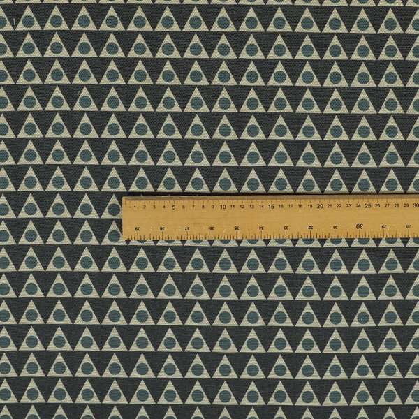 Dallas Geometric Pattern Printed Pattern On Linen Effect Chenille Material Blue Coloured Upholstery Fabric - Handmade Cushions