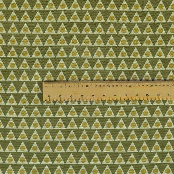 Dallas Geometric Pattern Printed Pattern On Linen Effect Chenille Material Green Coloured Upholstery Fabric