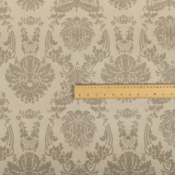 Detroit Printed Velvet Damask Pattern Soft Velour Beige Colour Upholstery Fabric